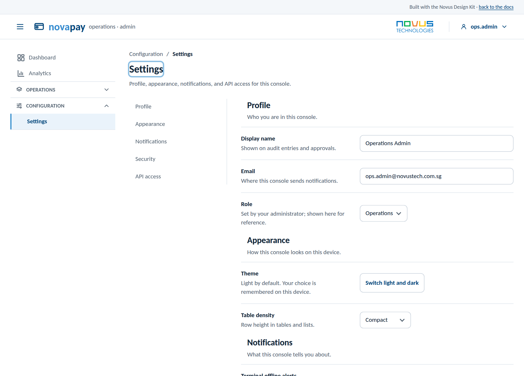 blazor flavor: Settings sections