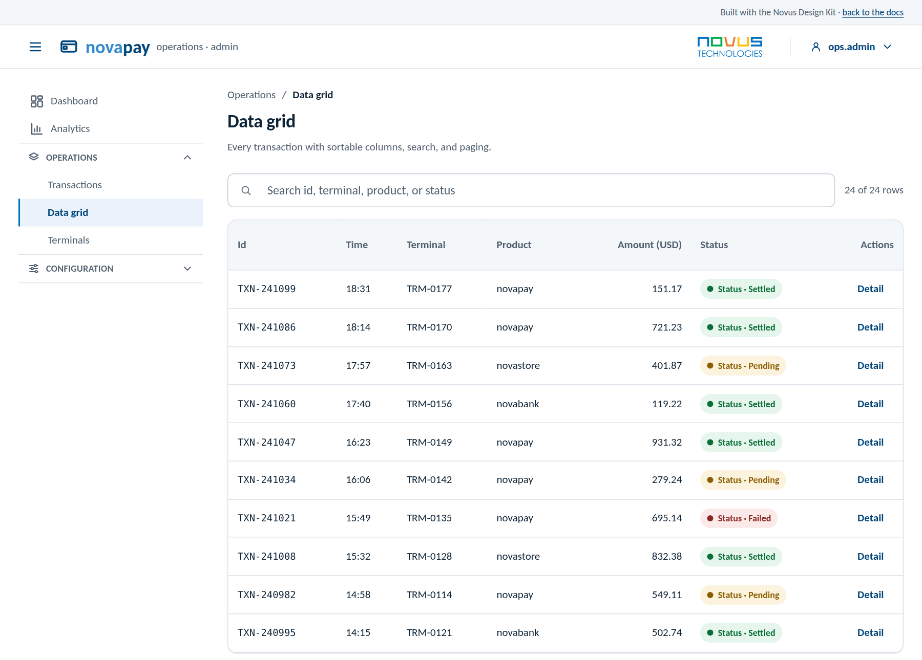 material flavor: Data grid: sort, search, list footer