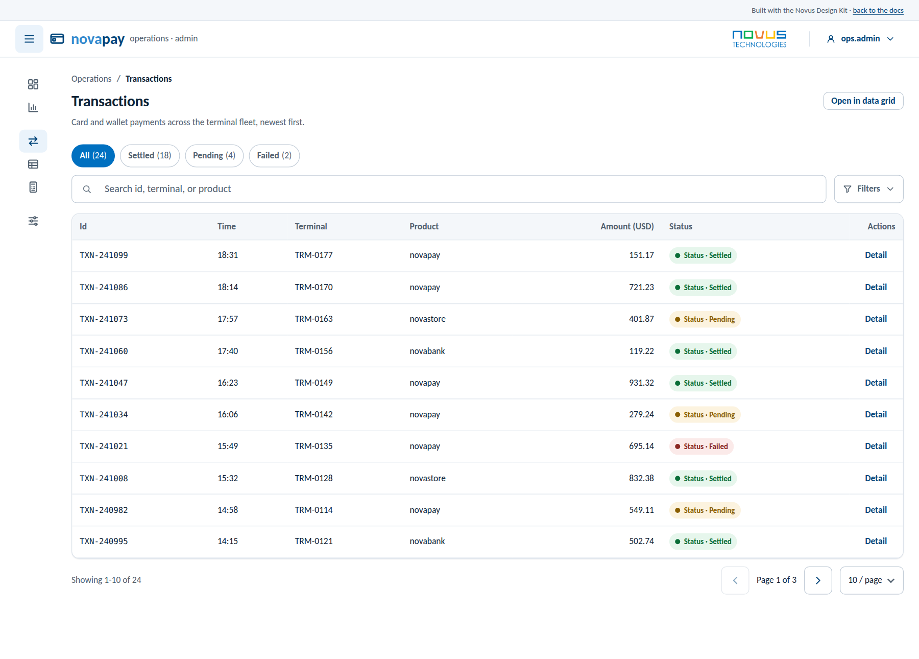 material flavor: collapsed navigation shows a rail of icons