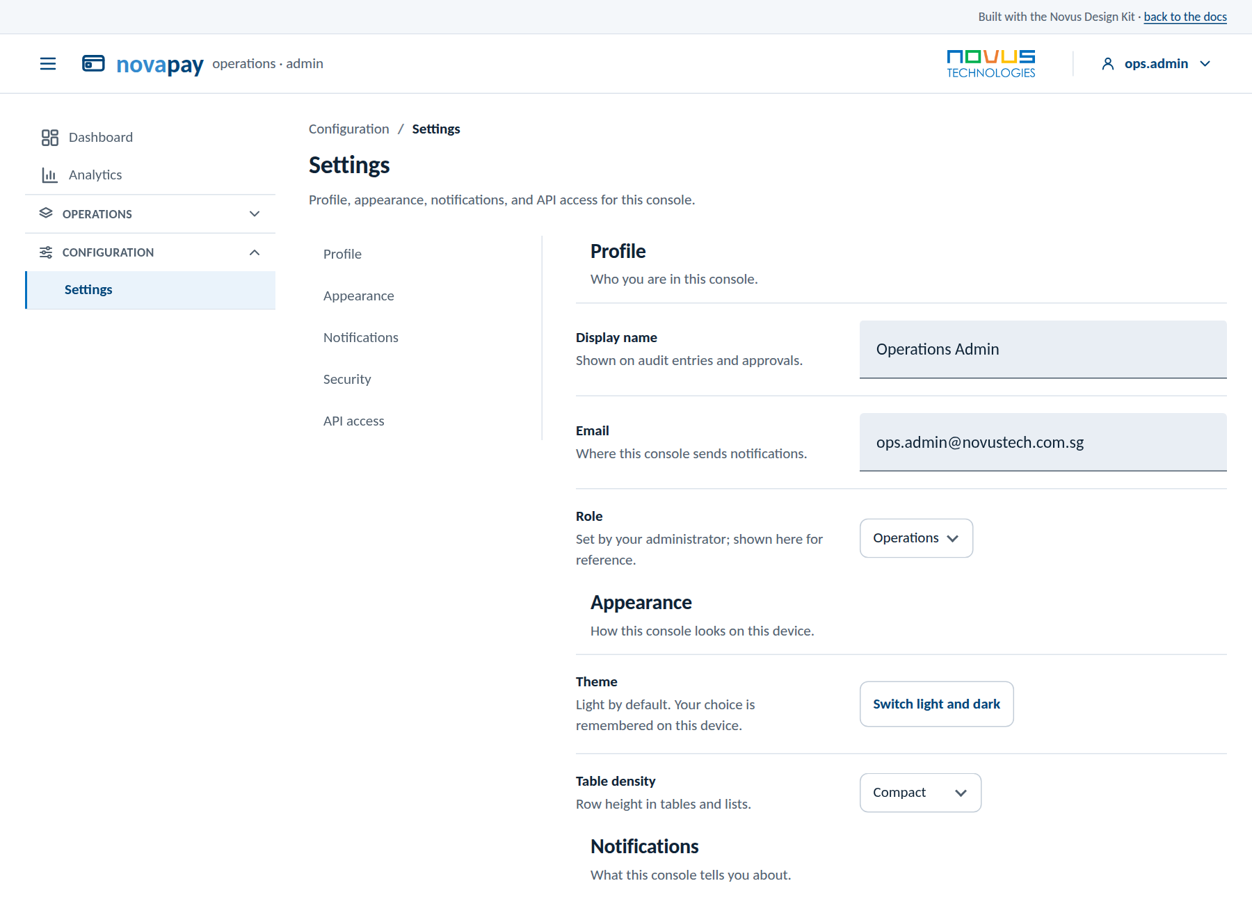 material flavor: Settings sections
