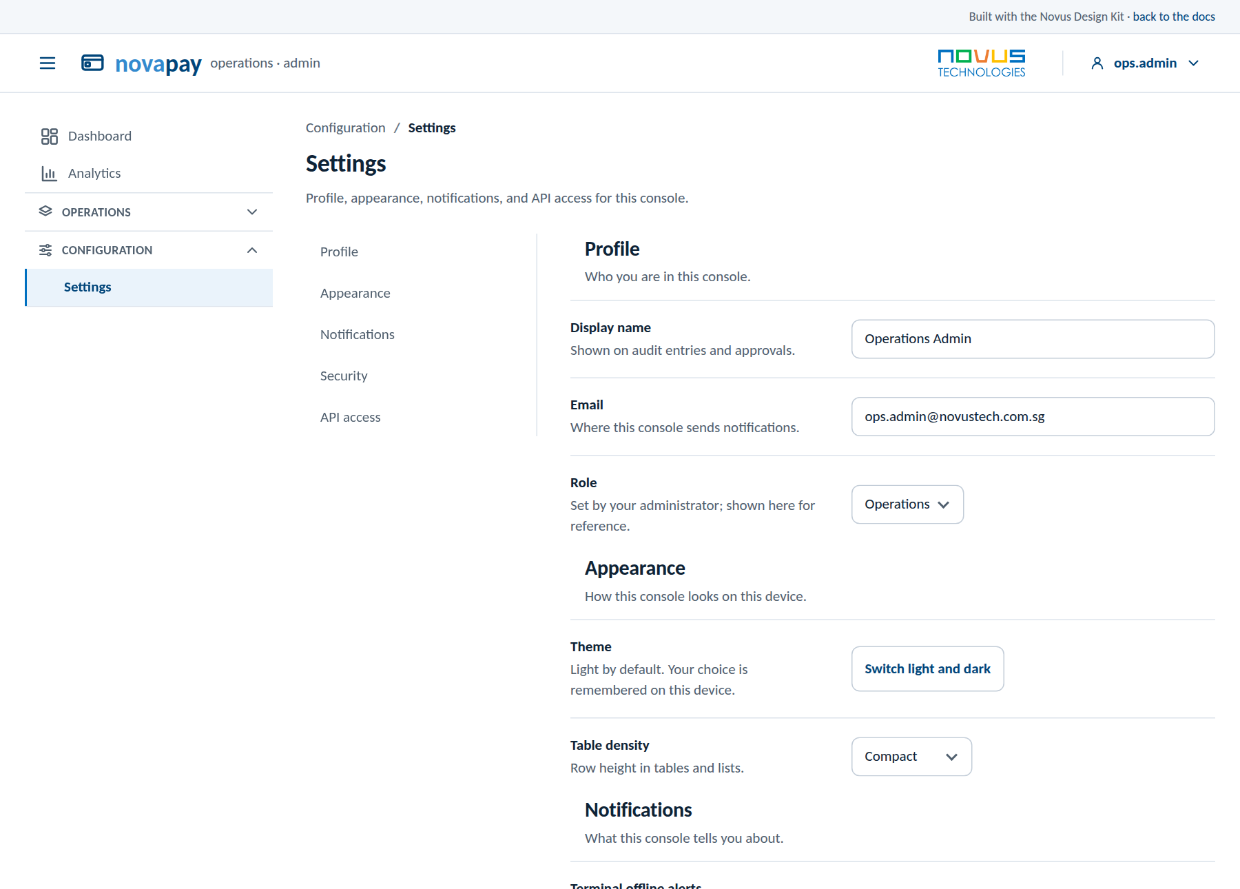 tailwind flavor: Settings sections